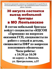 Выезд мобильной бригады 30 августа